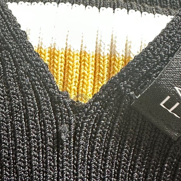 Fashion Nova Yellow & Black Elsie Midi Dress Striped Pattern V-Neck Size L NWT - Picture 8 of 11